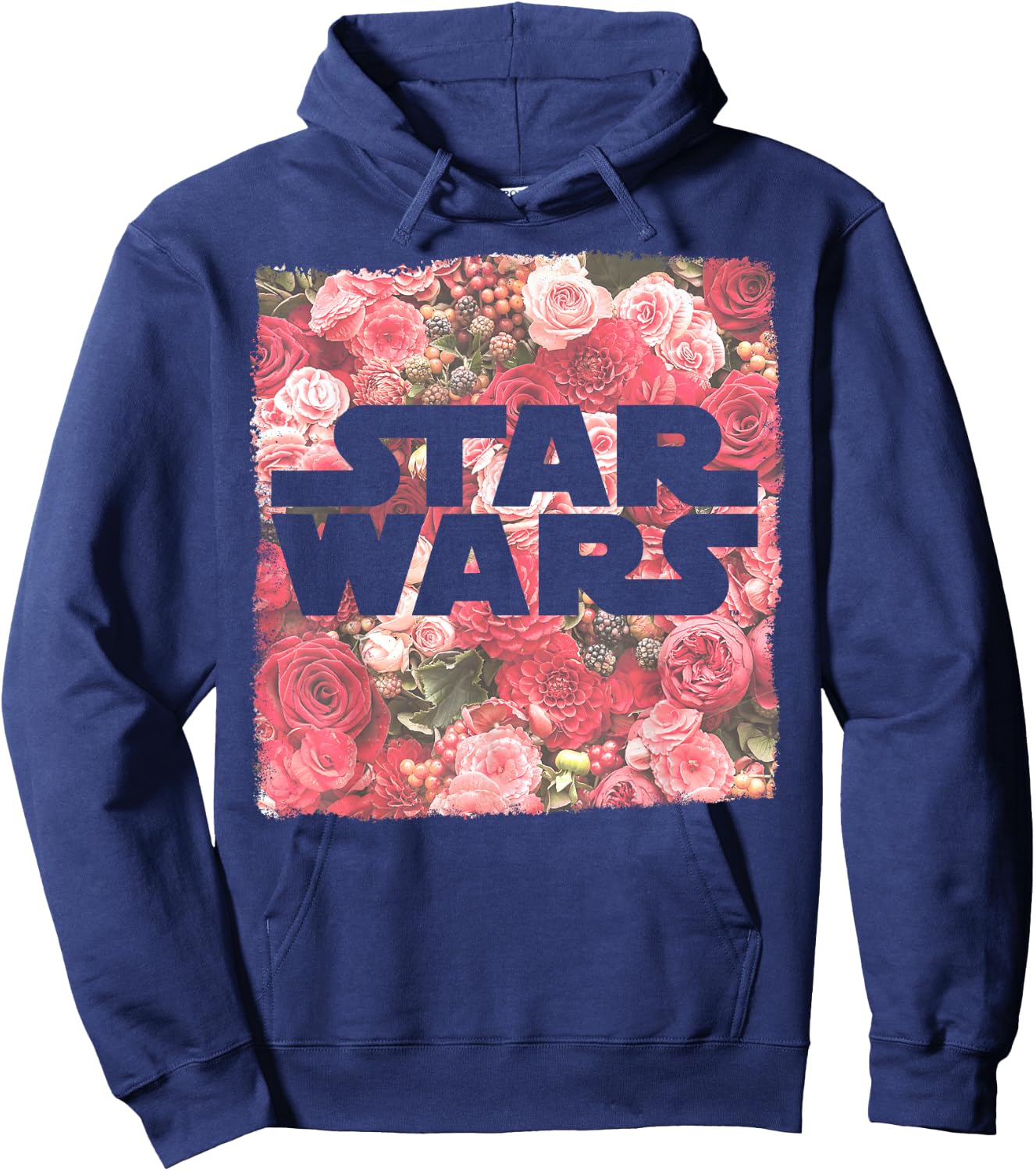 Star Wars Rose Floral Print Logo Fill Pattern Hoodie - Hoodie | Navy