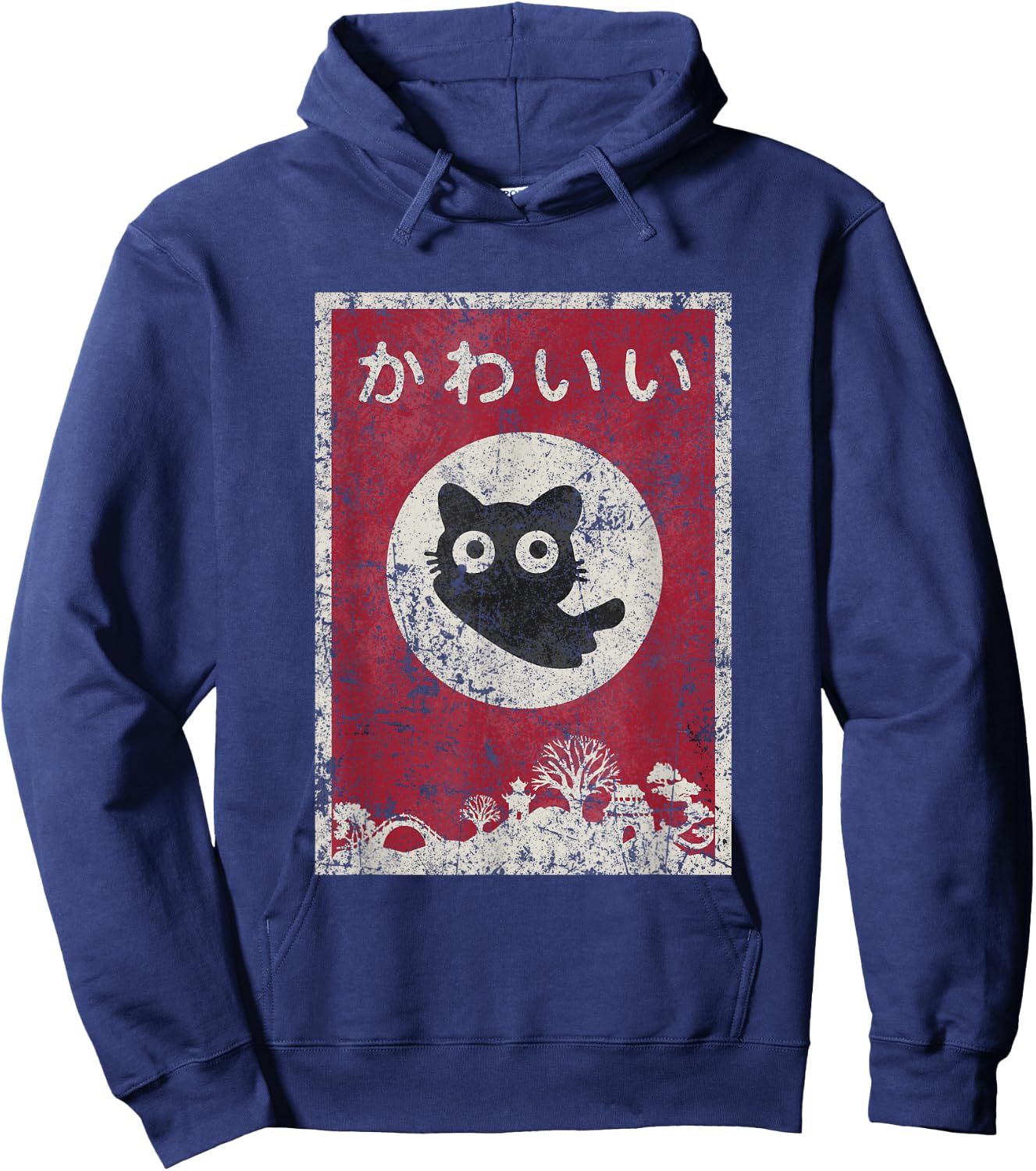 Kawaii cat Japanese black anime cat Hoodie - Hoodie | Navy