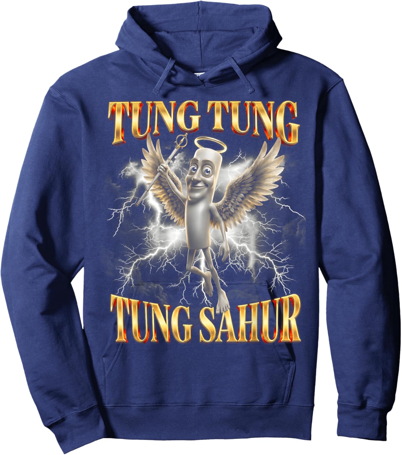 Funny Angel Tung Tung Sahur Brainrot Meme Hoodie - Hoodie | Navy
