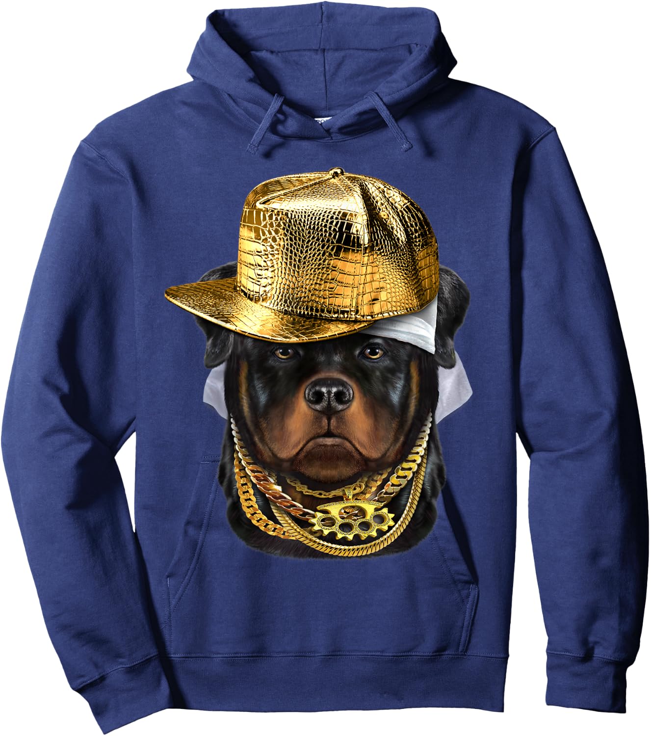 Rottweiler Dog wearing Hip Hop Rapper Cap Hoodie - Hoodie | Navy