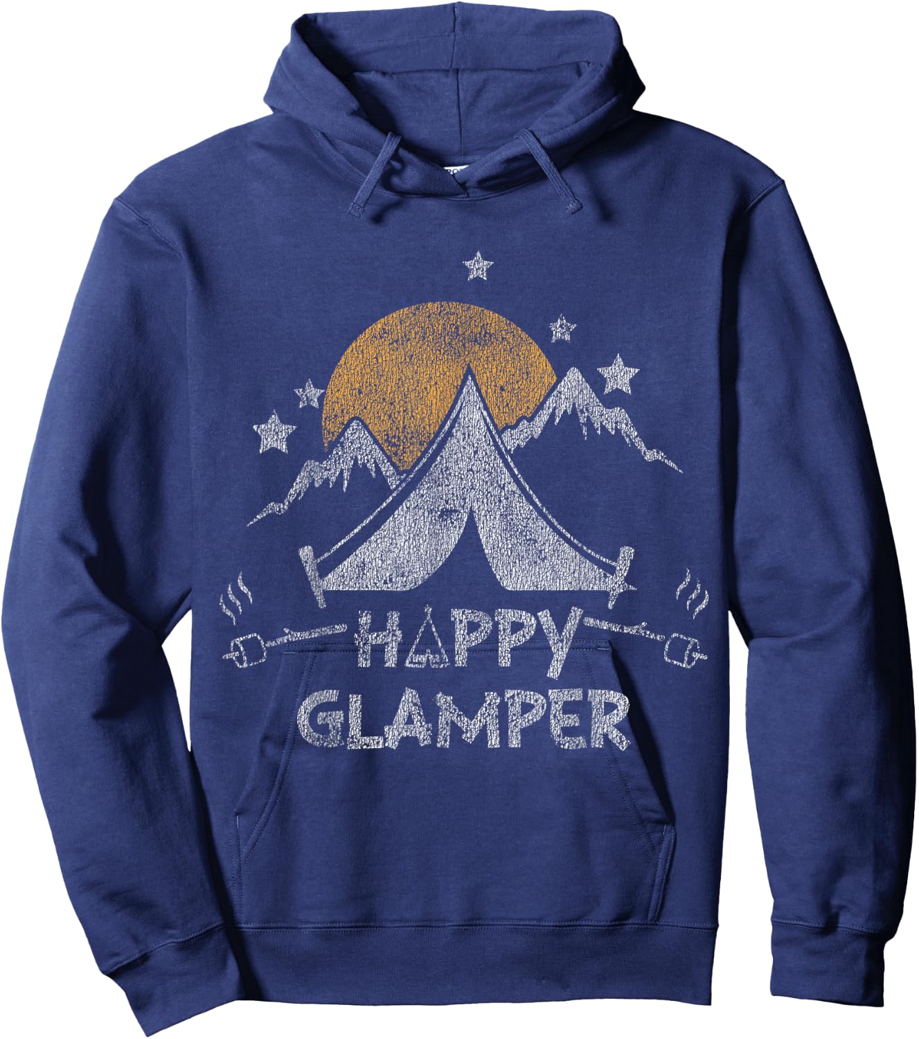 Happy Glamper Cute Glamping Camp Distressed Hoodie - Hoodie | Navy