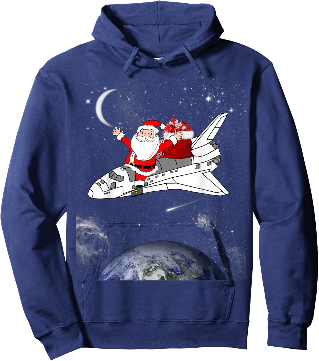 Santa In Space Spaceship Christmas Holiday Gift Hoodie - Hoodie | Navy