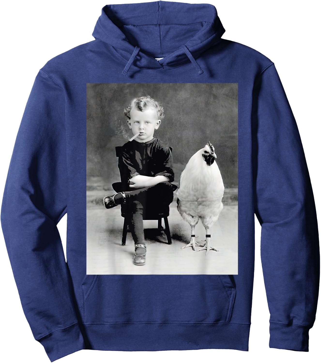 Little Boy With Chicken Rooster Smoking Vintage Hoodie - Hoodie | Navy