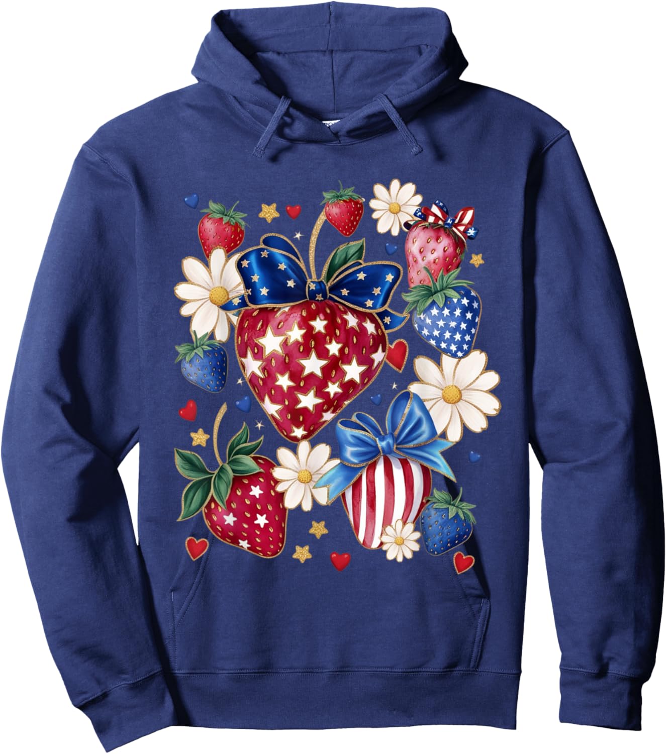 Patriotic Strawberry 4th of July Boho Hoodie - Hoodie | Navy