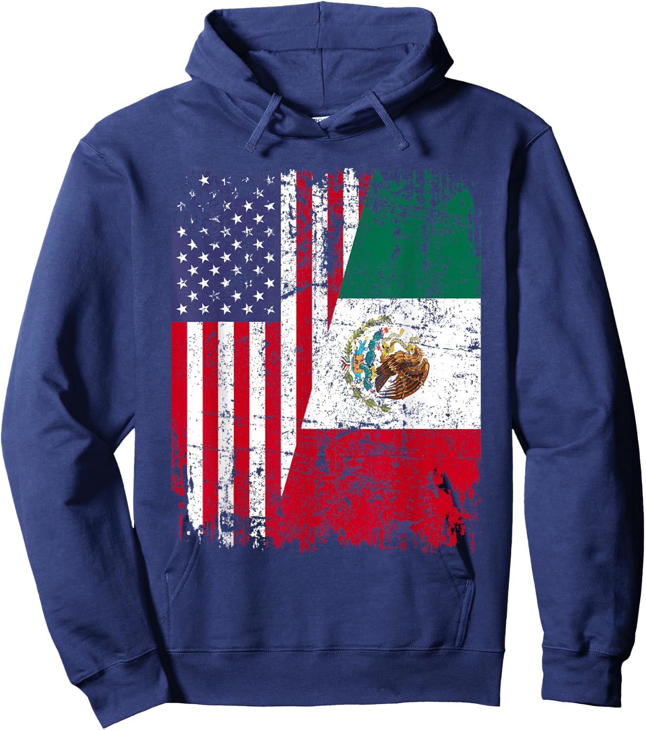 Mexican Roots | Half American Flag | Mexico Hoodie - Hoodie | Navy