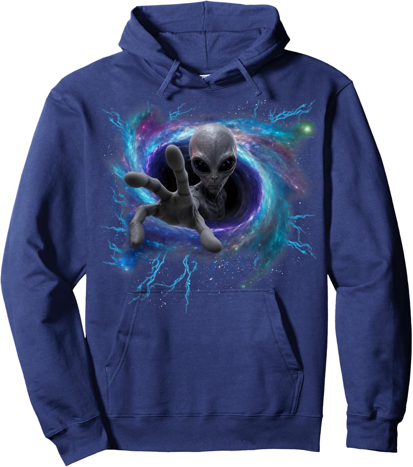 Alien Gray Reaching from Black Hole Galaxy UFO Hoodie - Hoodie | Navy