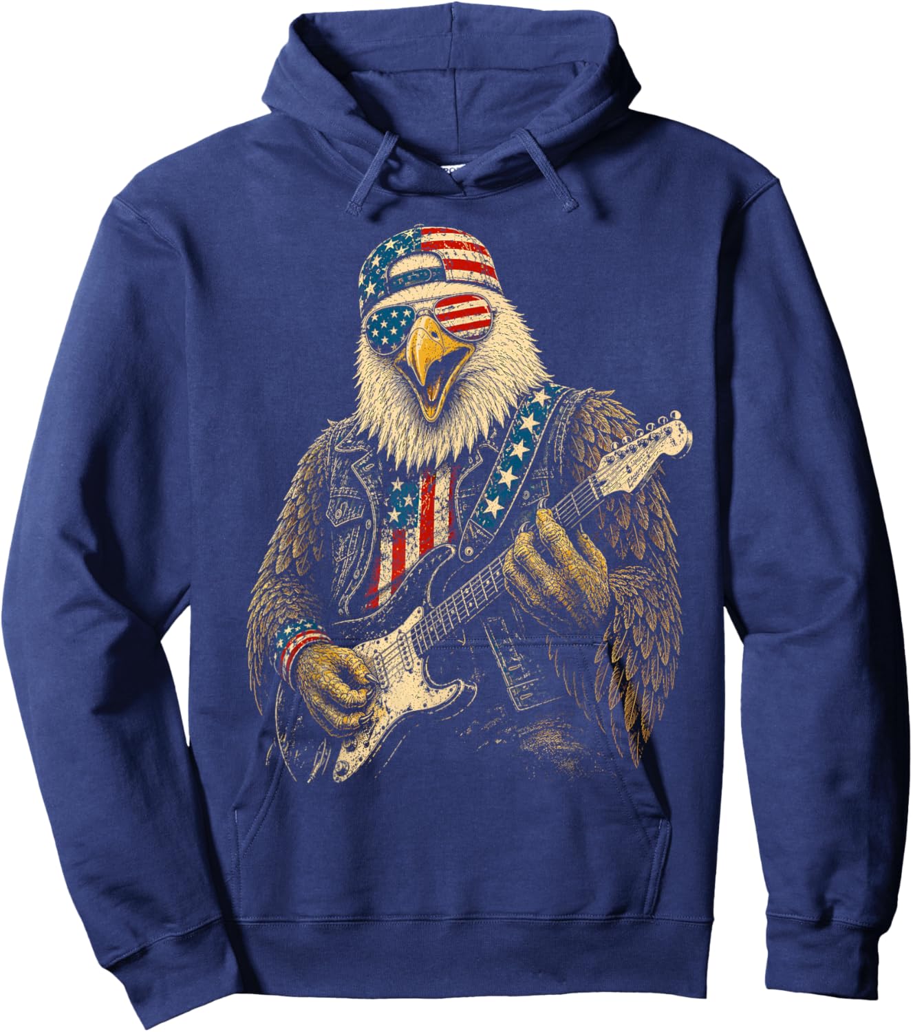 4th of July Patriotic Eagle Guitar 1776 2026 Hoodie - Hoodie | Navy