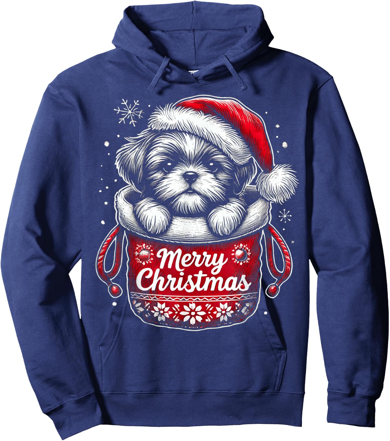 Merry Christmas Shih Tzu Hoodie - Hoodie | Navy