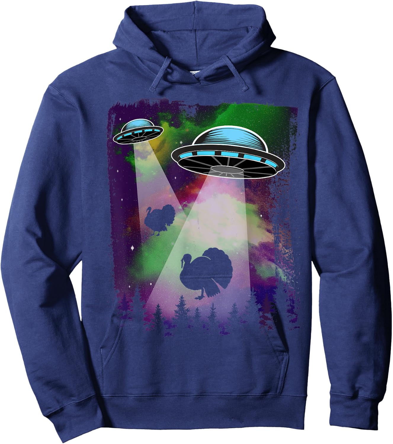 UFO Alien Thanksgiving Turkey Abduction Funny Hoodie - Hoodie | Navy
