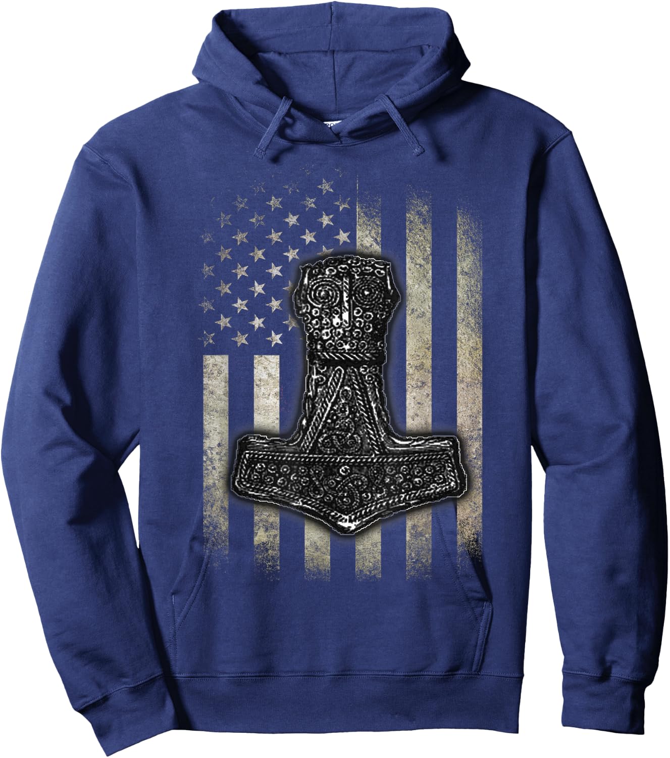 Mjolnir Hammer - American Viking Flag Hoodie - Hoodie | Navy