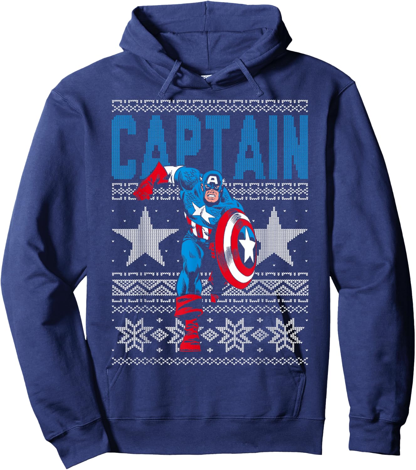 Marvel Captain America Stars Ugly Christmas Hoodie - Hoodie | Navy