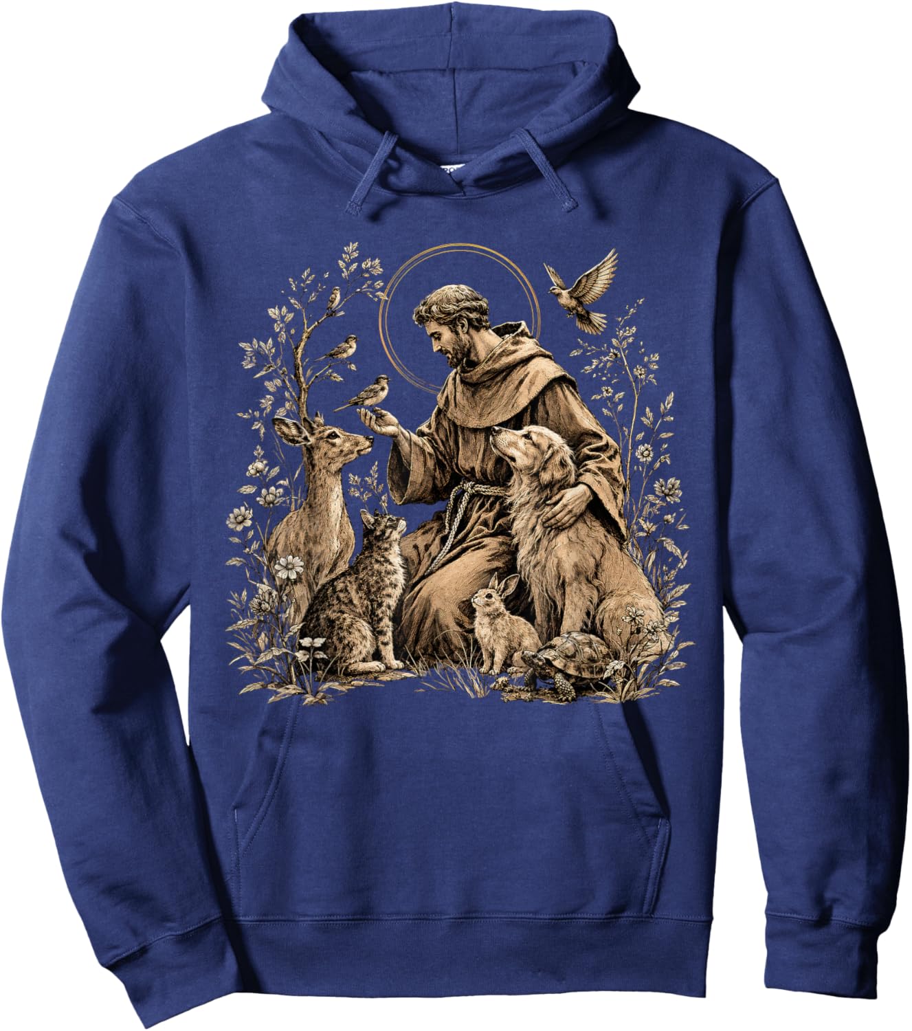 St. Francis of Assisi Floral Religious Faith Hoodie - Hoodie | Navy