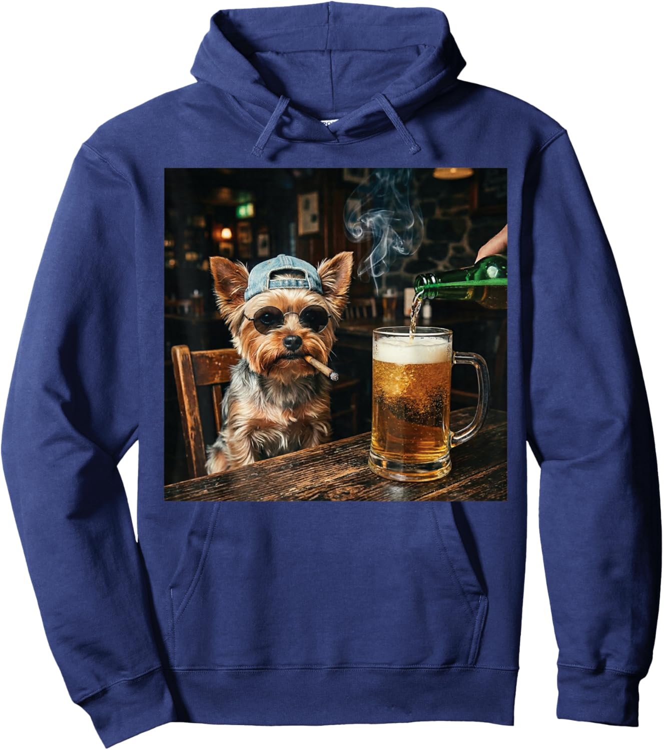 Yorkie Drinking Beer Funny Dog Meme Hoodie - Hoodie | Navy