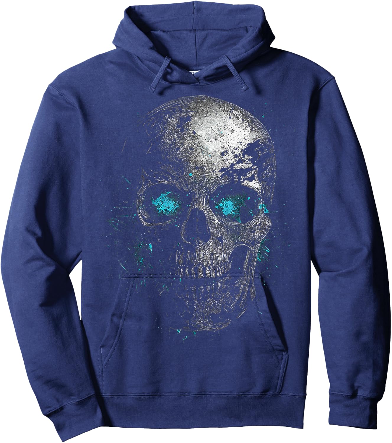 Skull Blue Eyes Graphic Artwork Skull Hoodie - Hoodie | Navy