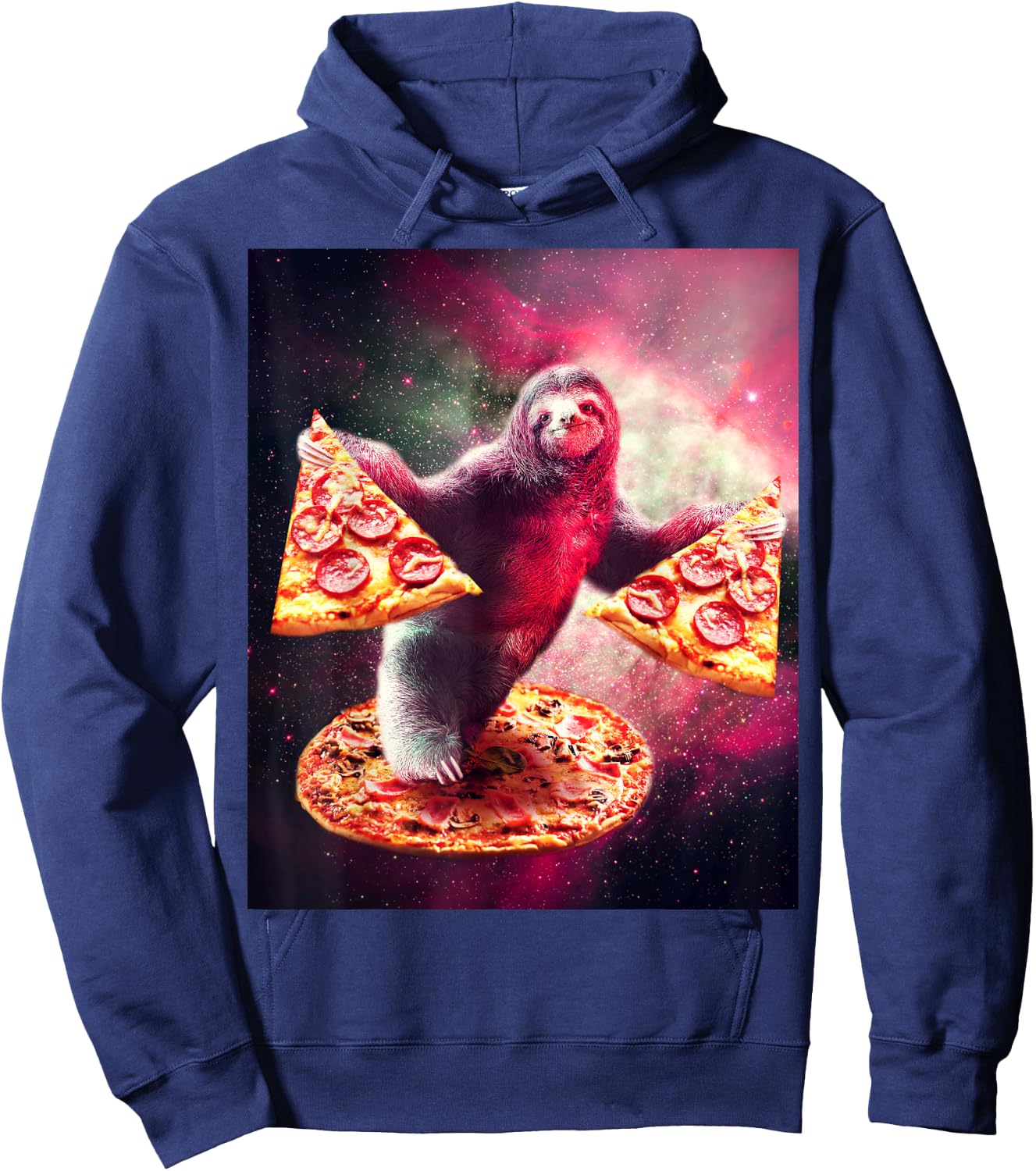 Funny Space Sloth With Pizza Hoodie - Hoodie | Navy