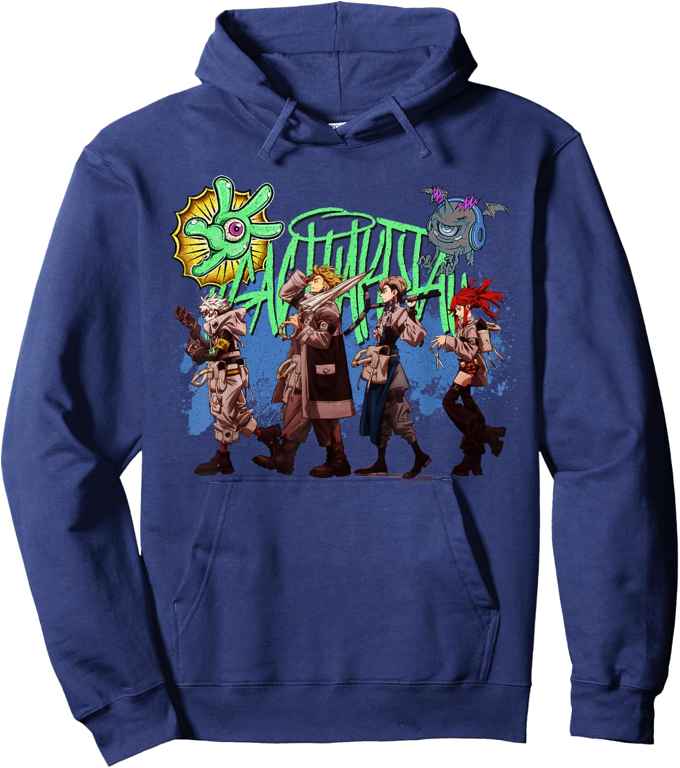Main Character Walking Line-Up with Logo Anime Hoodie - Hoodie | Navy