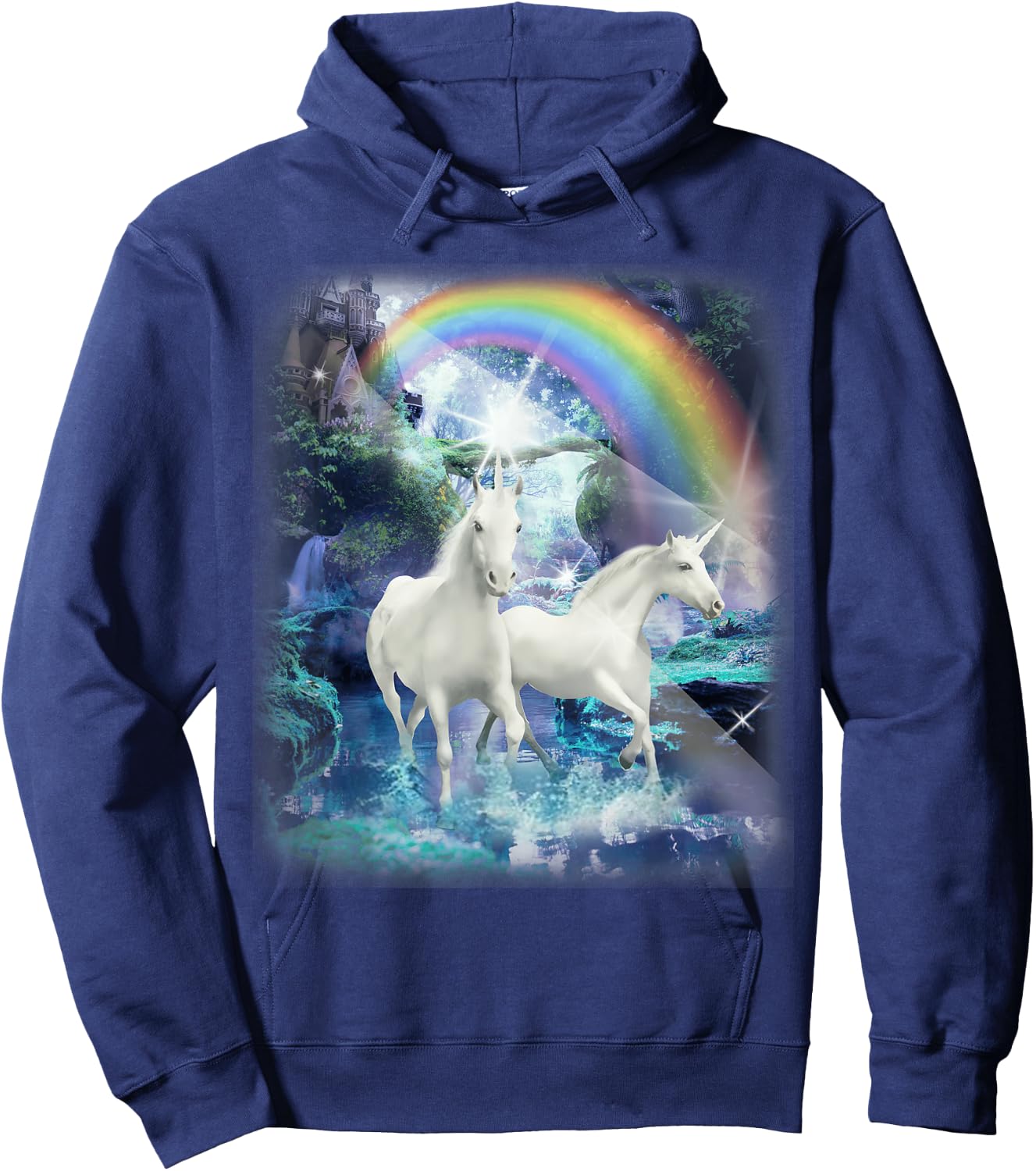 Adult Mesmerizing Unicorn Castle Forest Hoodie - Hoodie | Navy