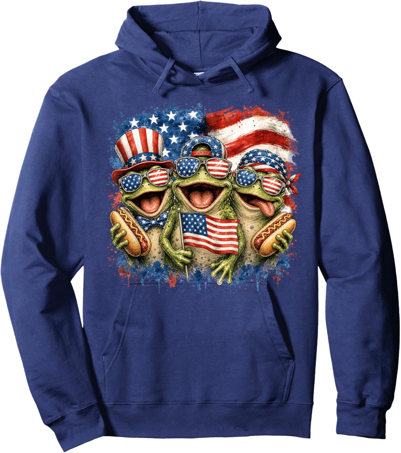Patriotic Frog American Flag 4th of July Hoodie - Hoodie | Navy