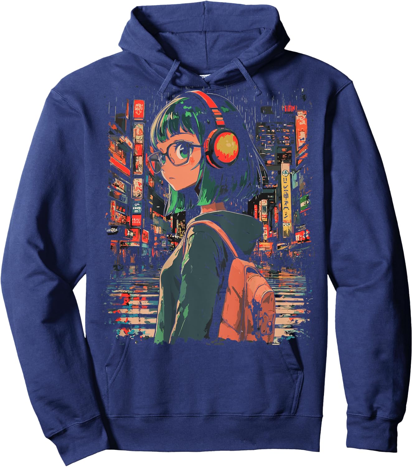 Anime Girl Japan Back Printed Graphic Hoodie - Hoodie | Navy