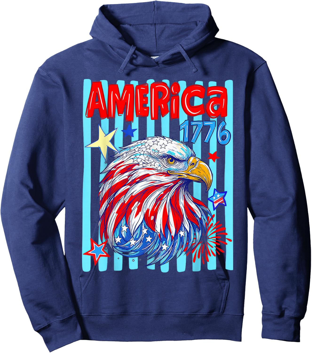 America 1776 Eagle Striped 4th of July Hoodie - Hoodie | Navy