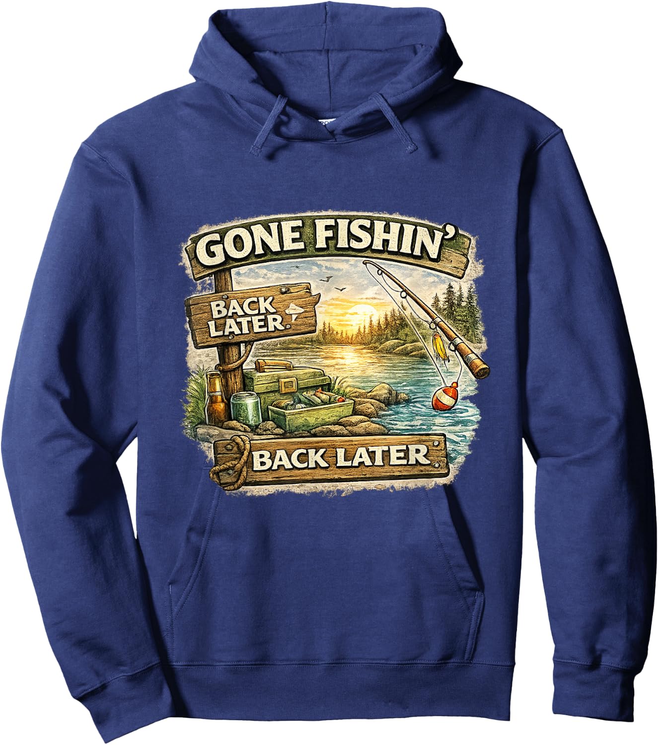 Gone Fishin Back Later Funny Fishing Shirt Hoodie - Hoodie | Navy