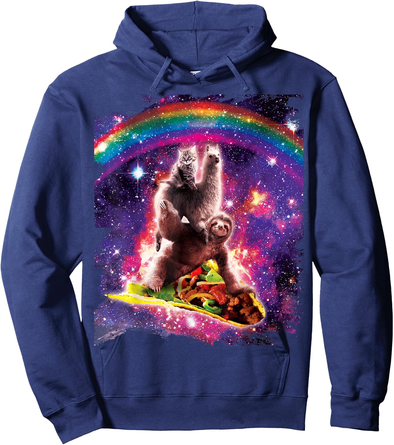 Space Cat Llama Sloth Riding Taco Hoodie - Hoodie | Navy