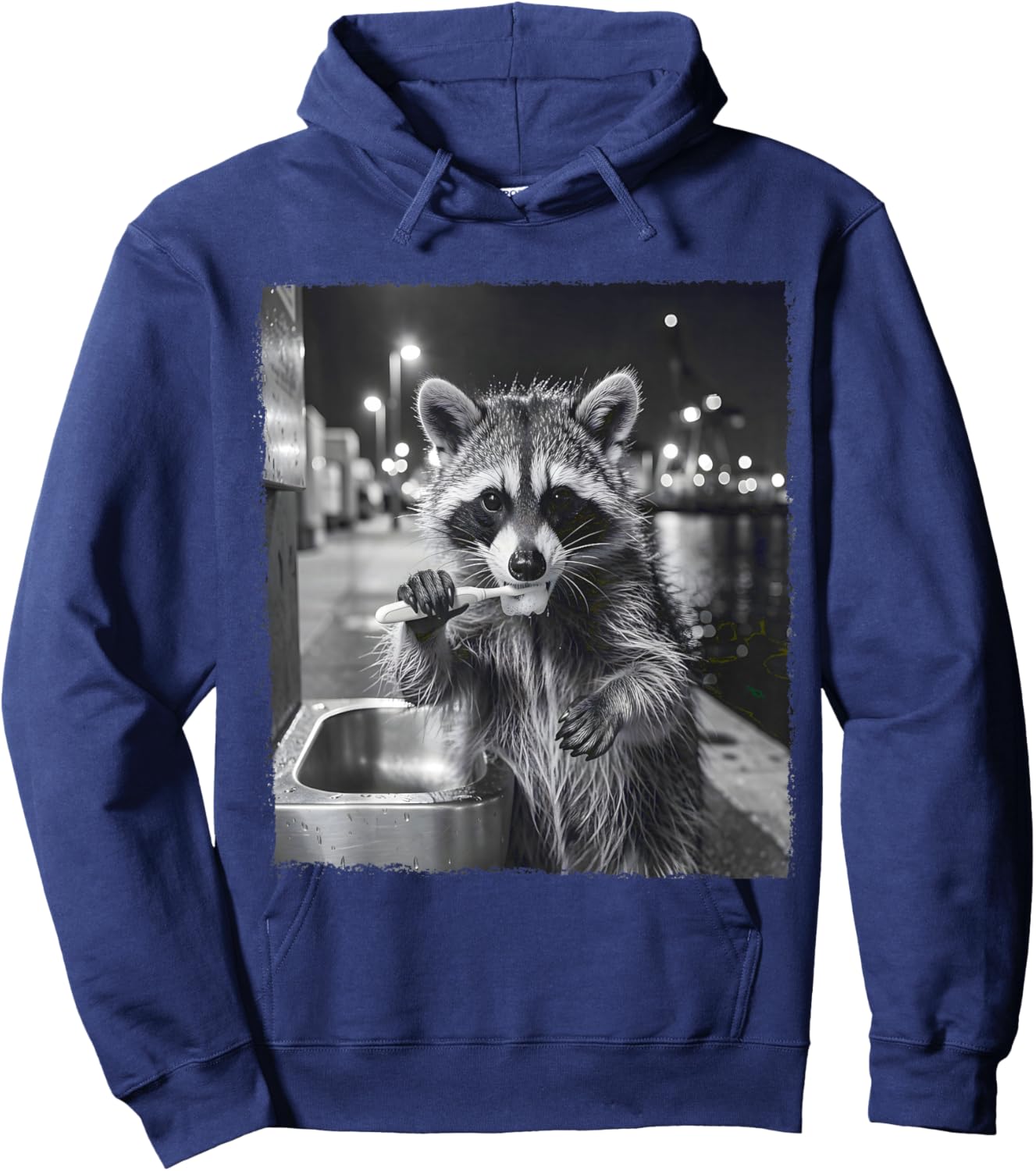 Funny Raccoon Brushing Night Urban Meme Design Hoodie - Hoodie | Navy