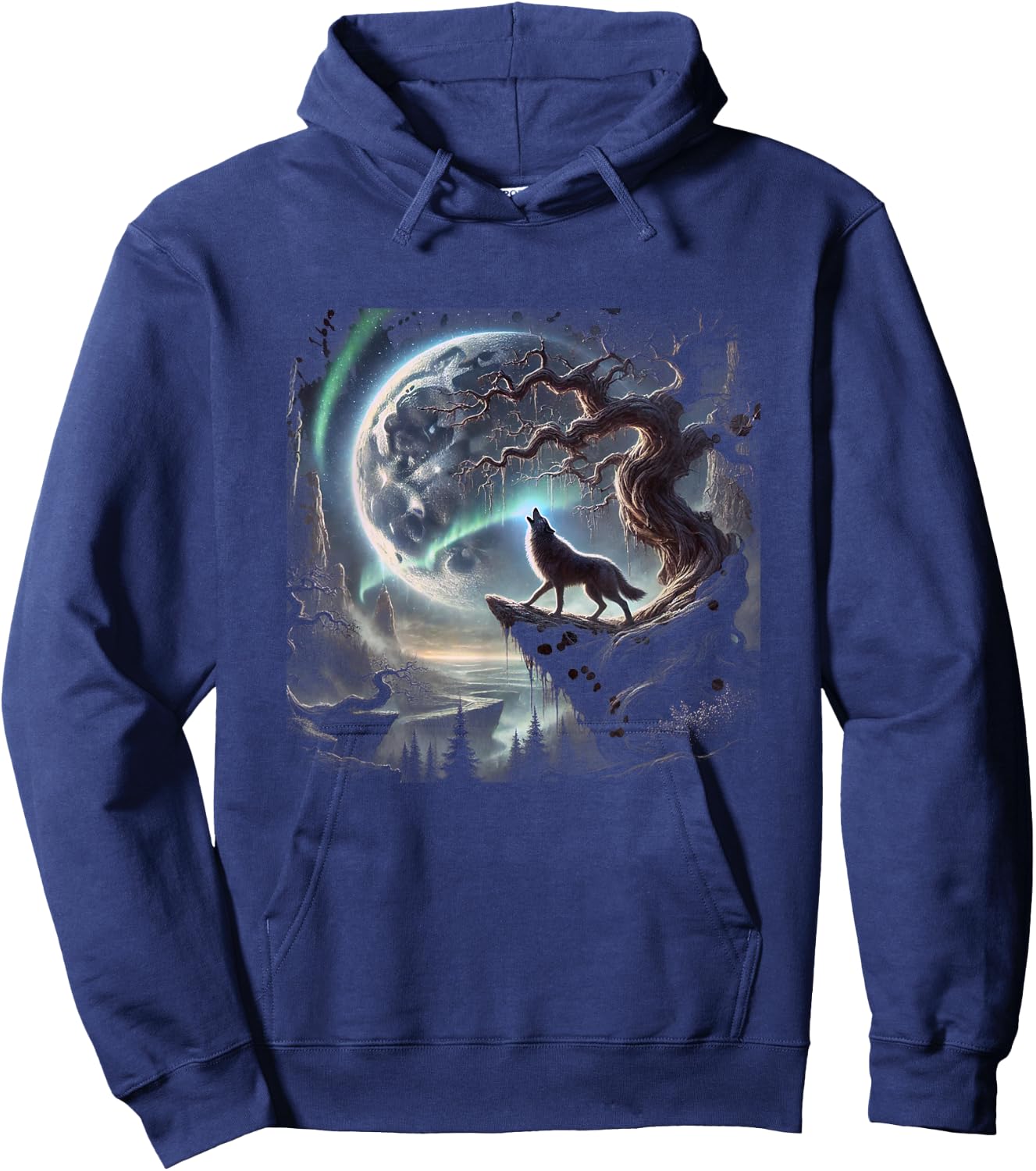 Wolf howling in crescent moon Hoodie - Hoodie | Navy