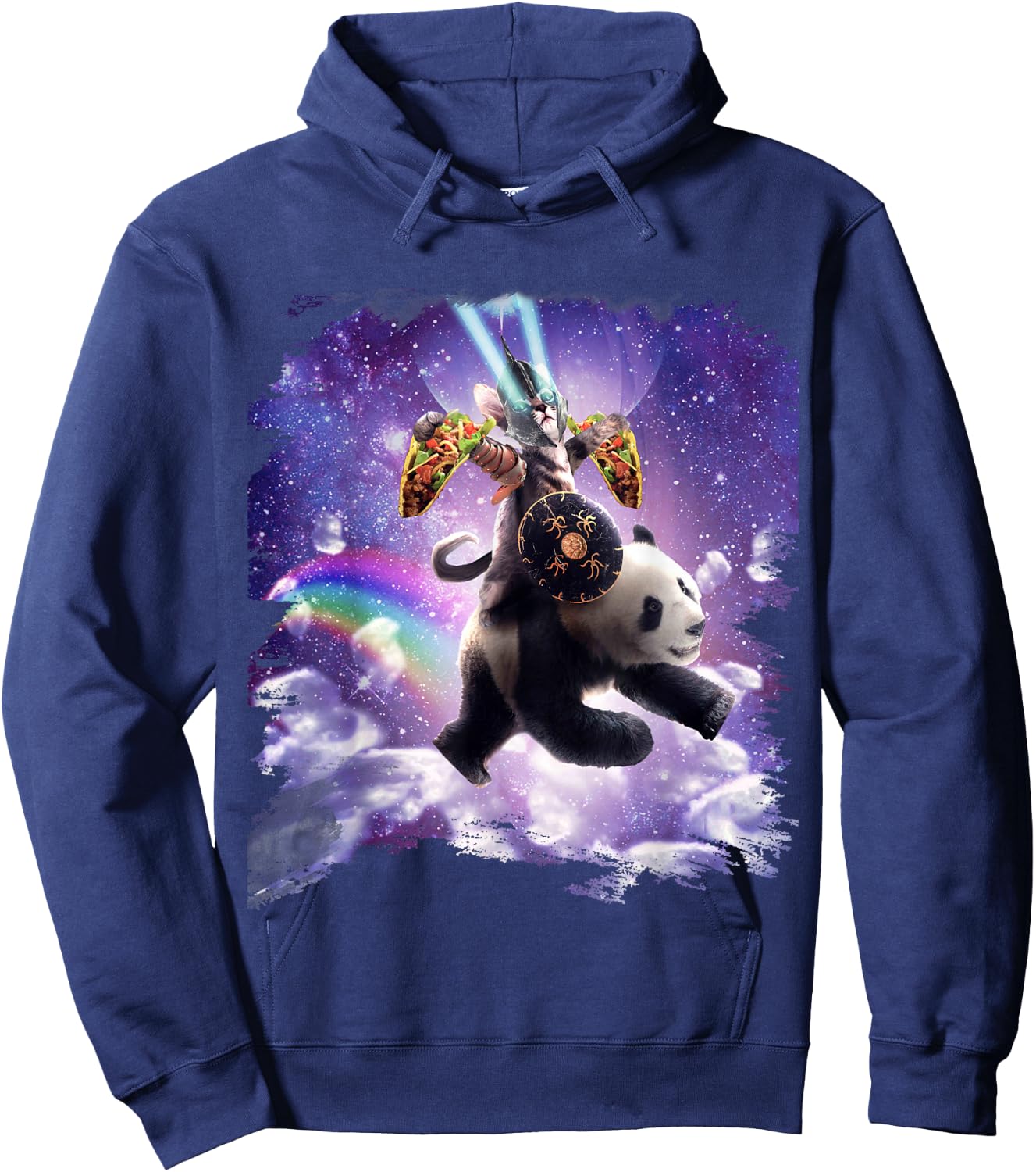 Lazer Warrior Space Cat Riding Panda With Taco Hoodie - Hoodie | Navy