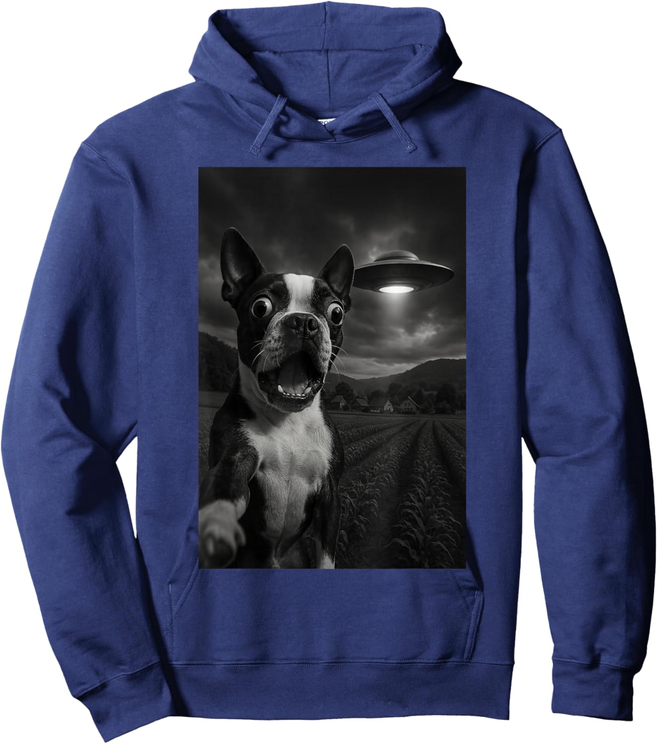 Boston Terrier UFO Encounters Selfie Hoodie - Hoodie | Navy