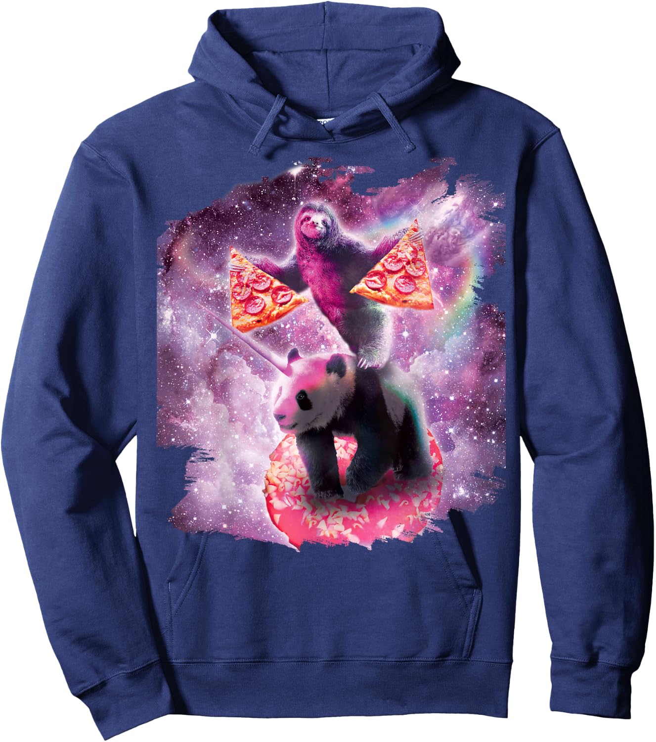 Space Pizza Sloth On Panda Unicorn On Doughnut Hoodie - Hoodie | Navy