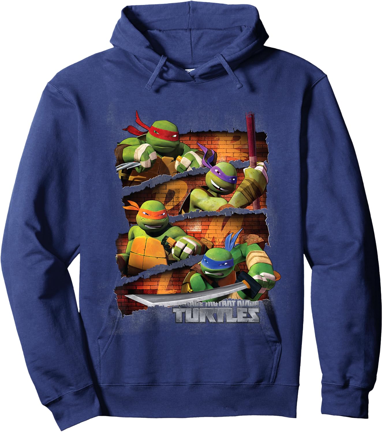 TMNT 4 Turtle Slice With Weapon Hoodie - Hoodie | Navy