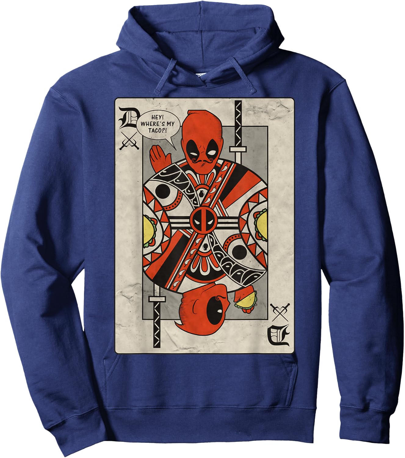 Marvel Deadpool Playing Card Taco Fight Graphic Hoodie - Hoodie | Navy