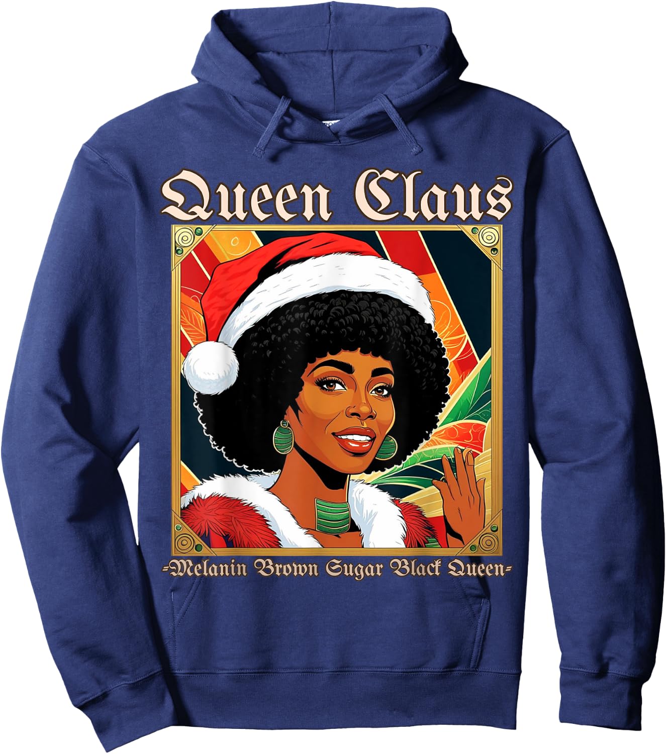 Melanin Queen Santa African American Christmas Hoodie - Hoodie | Navy