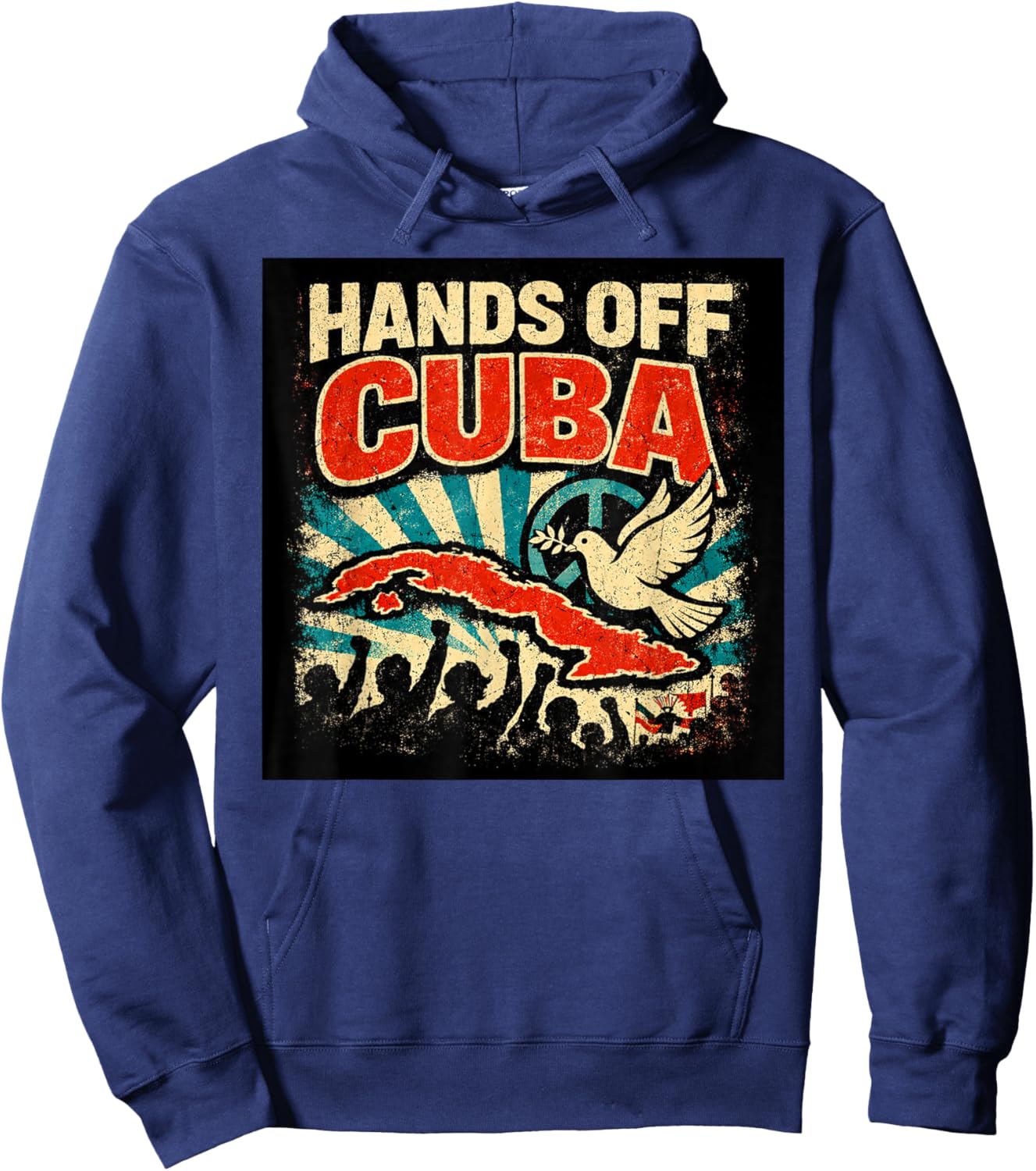 “Hands Off Cuba”, Vintage Anti-War Hoodie - Hoodie | Navy