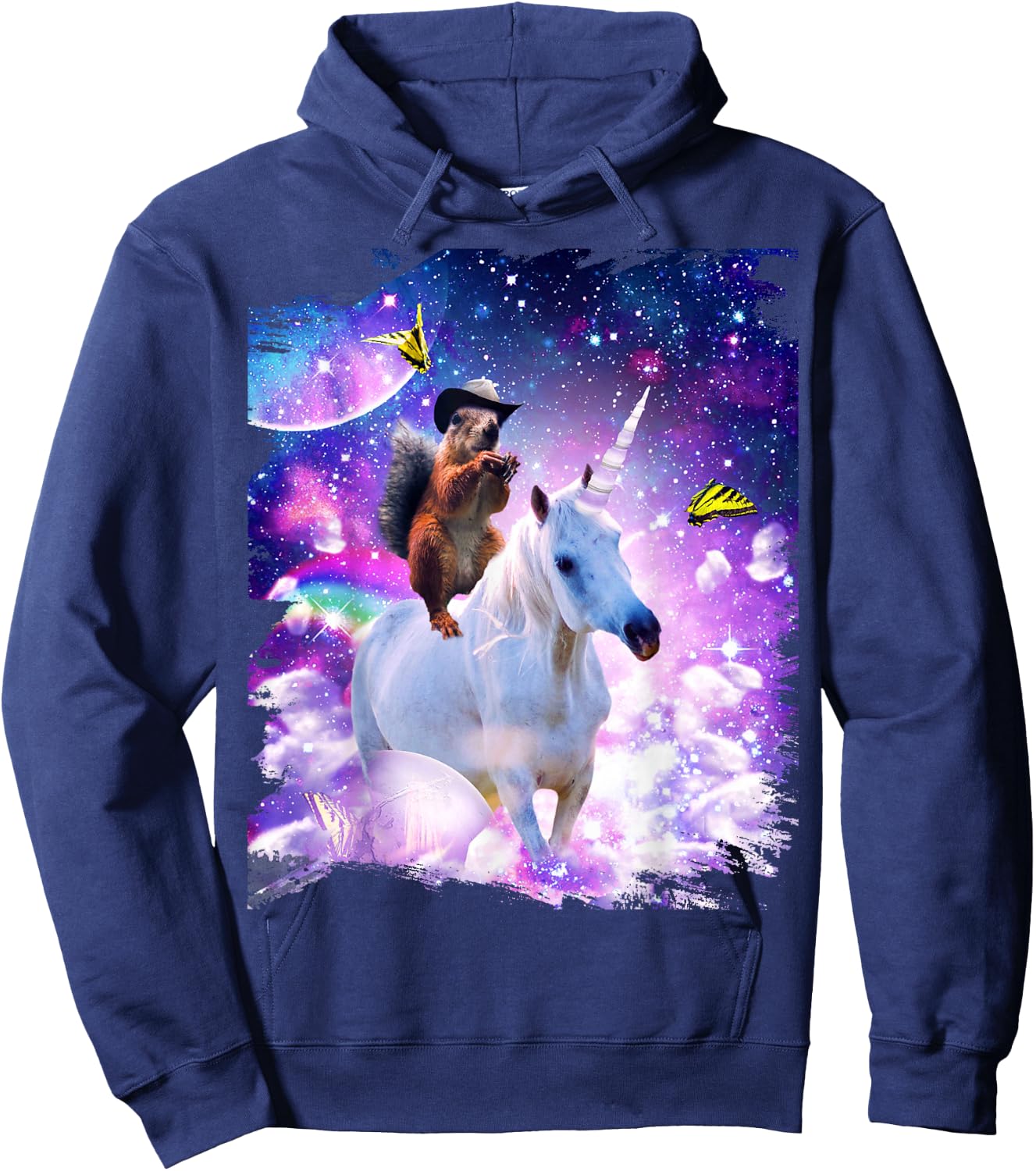Random Galaxy Cowboy Squirrel Riding Unicorn Hoodie - Hoodie | Navy