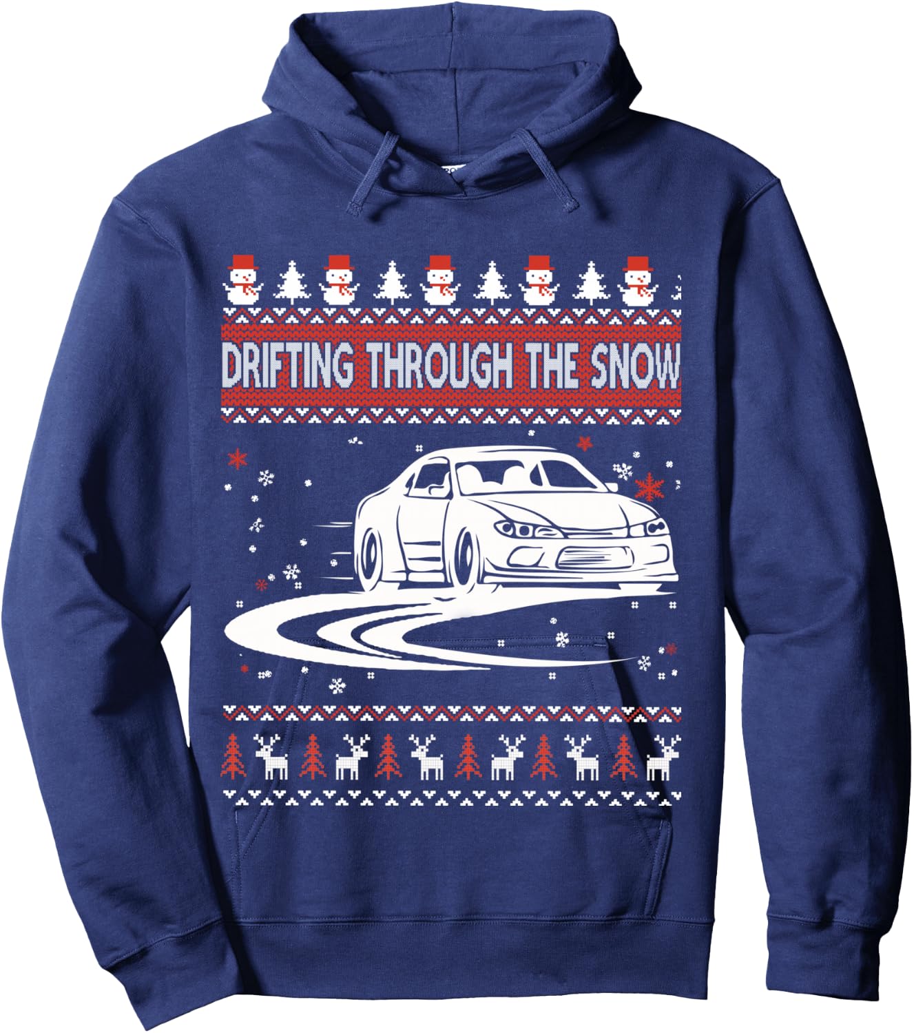 Car Lover Shirt Drifting Through The Snow Ugly Christmas Sweater - Women's Adult XX-Large Black Heather Grey Cotton Polyester Modern Ugly Christmas Sweater Hoodie - Hoodie | Navy