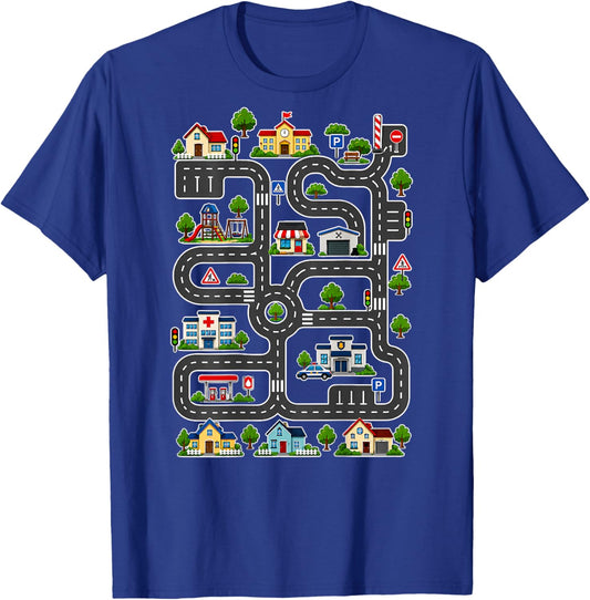 (On Back) Car Race Track On Dad Father's Day Tired Dads Club T-Shirt - T-Shirt | Royal