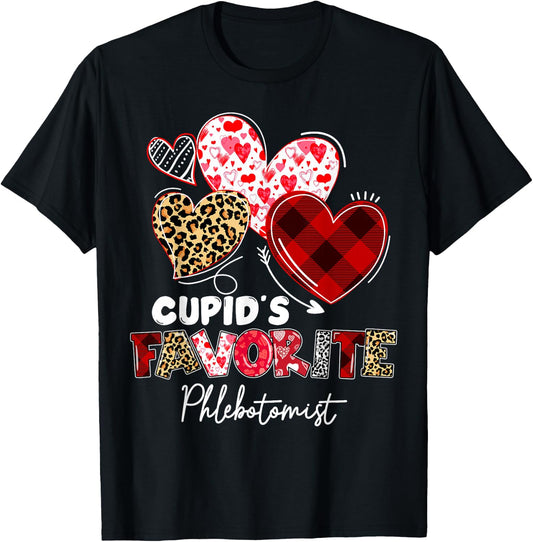 Cupid's Favorite Phlebotomist Valentine Phlebotomy Tech T-Shirt - T-Shirt | Black
