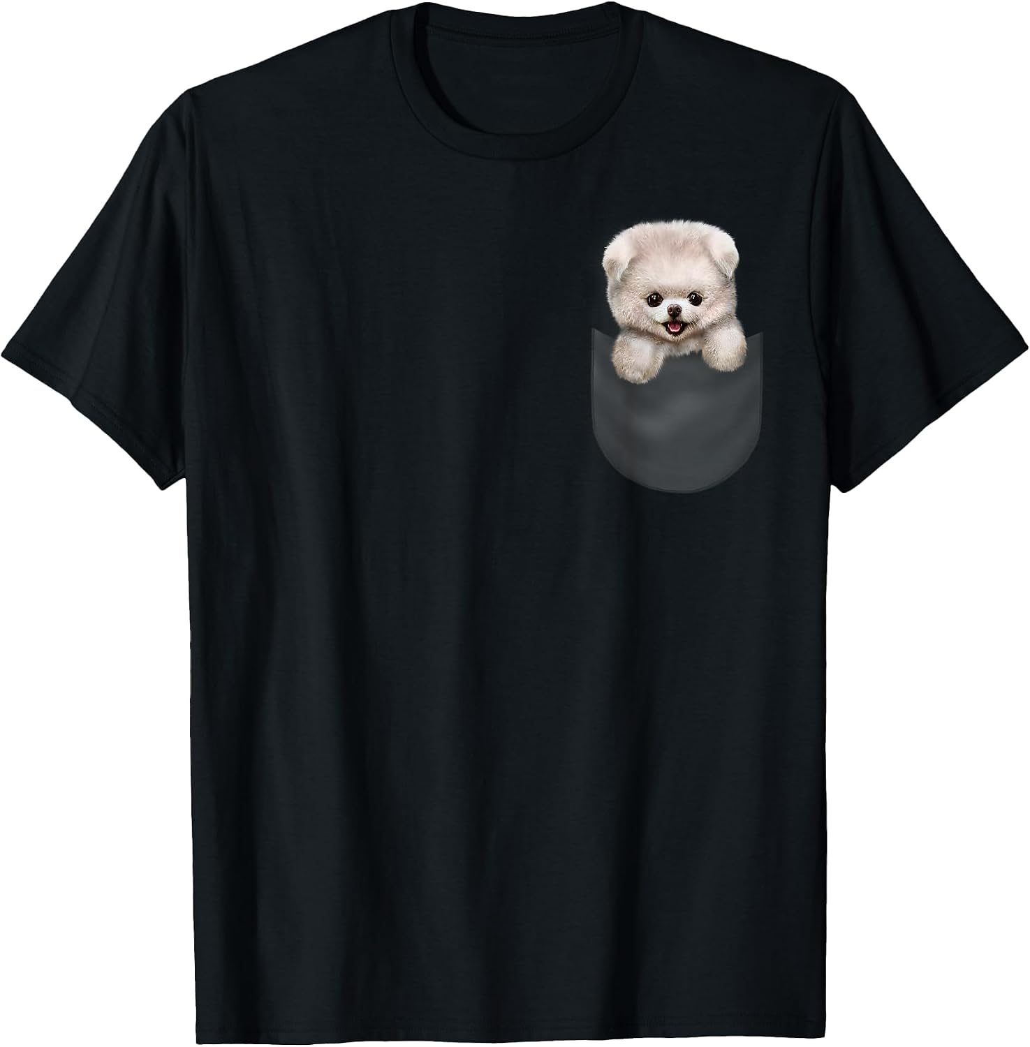 Cute White Fluffy Pomeranian Puppy in Pocket, Dog Men Women Kids