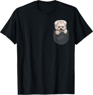 Cute White Fluffy Pomeranian Puppy in Pocket, Dog Men Women Kids