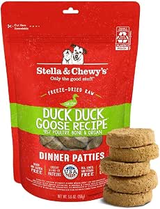 Stella & Chewy's Freeze-Dried Raw Dinner Patties - Duck Duck Goose Recipe - High Protein Grain-Free Puppy & Dog Food - Perfect For Picky Eaters - 5.5 oz