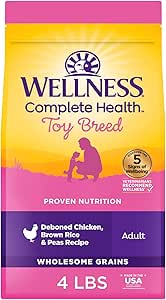 Wellness Complete Health Dry Dog Food for Small Dogs, Toy Breed, Wholesome Grains, Natural, Chicken, Brown Rice, & Peas Recipe, 4-Pound Bag