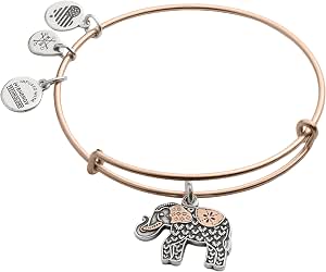 Alex and Ani Elephant Charm Bangle, Two-Tone - 14k Gold Over Sterling Silver, Lucky Jewelry , Adjustable Bracelet, Ideal Gift Jewelry