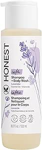The Honest Company 2-in-1 Cleansing Shampoo Body Wash Gentle for Baby, Naturally Derived, Tear-free, Hypoallergenic, Lavender Calm, 18 fl oz