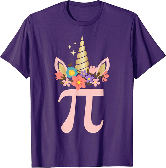 Cute Unicorn Face Pi Day Shirt Girls Women Math Geek