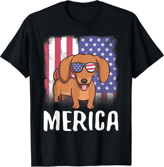 Merica Dachshund Dog USA American Flag 4th of July Patriotic