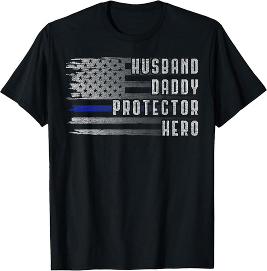 Husband Daddy Protector Hero Thin Blue Line Police Flag