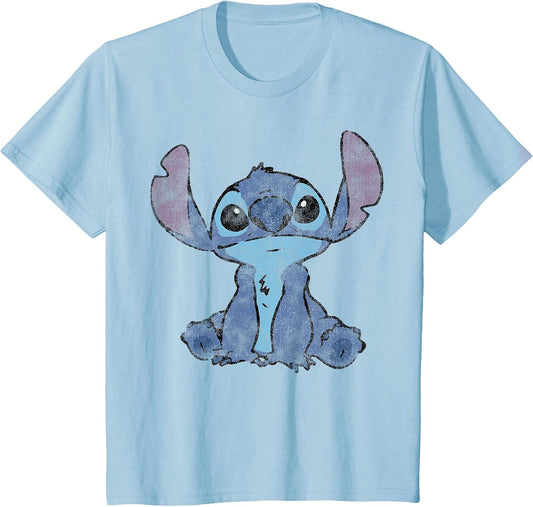 Disney Lilo & Stitch Distressed Stitch Portrait , Girls, Baby Blue, Medium