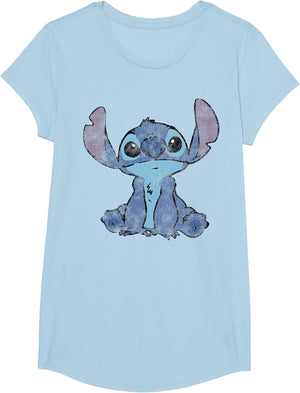 Disney Lilo & Stitch Distressed Stitch Portrait , Girls, Baby Blue, Small